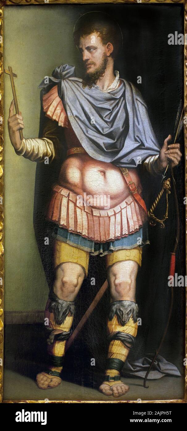 Saint Sebastien (märtyrer Du 3e siecle). Peinture de Luis de Vargas (1505-1567). Musée des Beaux-Arts de Sevilla, Espagne. Stockfoto