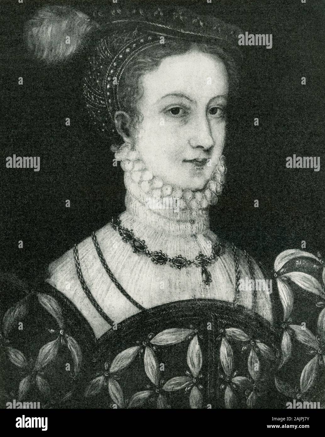 Hier ist Maria Stuart, Königin von Frankreich, als sie den Dauphin von Frankreich im Jahre 1558 verheiratet und wurde Königin im Alter von 16 Jahren. Es wurde von einem unbekannten Meister in den lackierten Beschäftigen des Herzogs von Devonshire in England. Stockfoto
