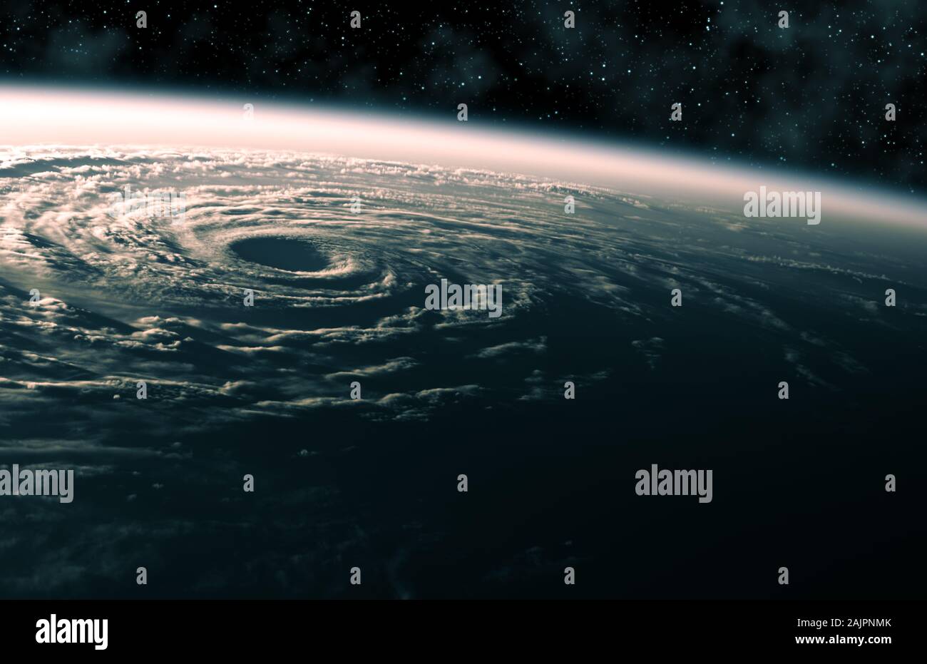 Große Hurrikan wütet auf dem Planeten Erde. Blick aus dem Weltall. Stockfoto