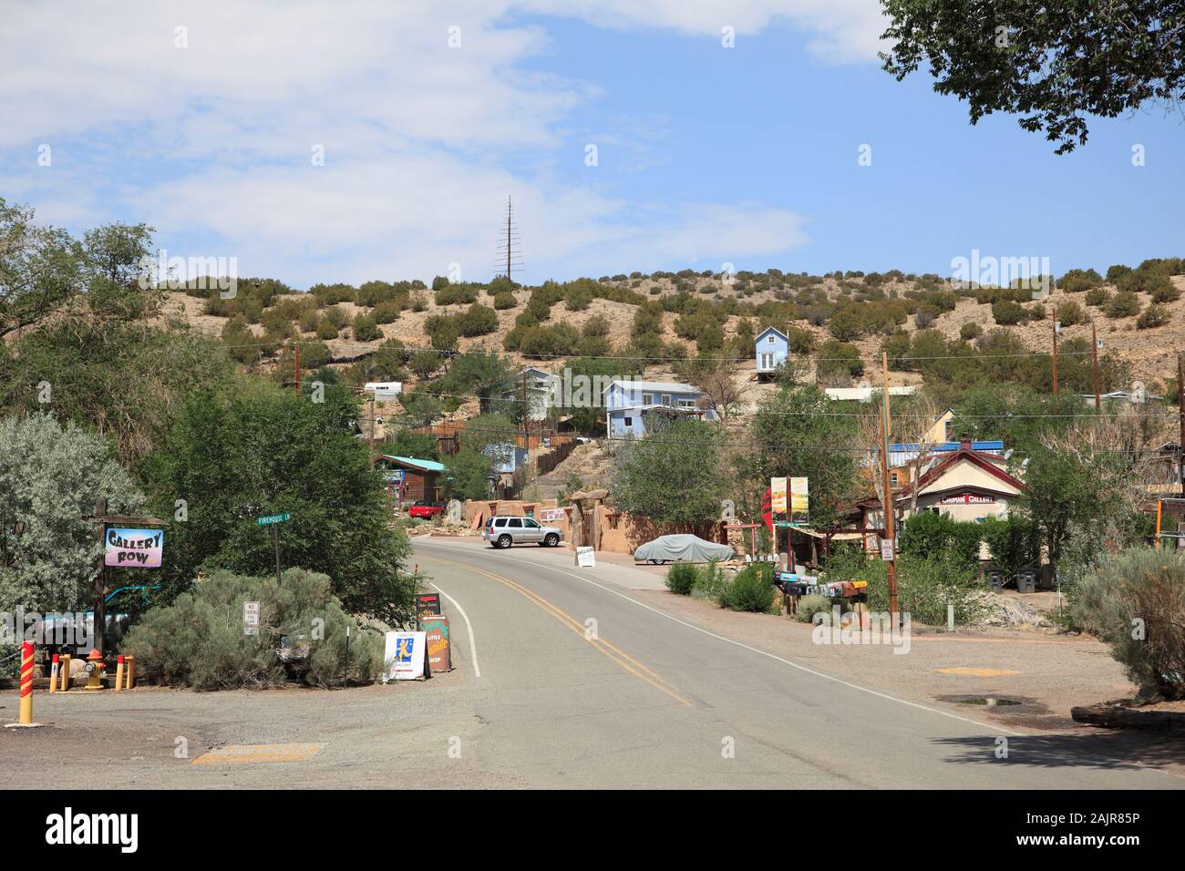 Madrid, ehemalige Bergbaustadt im Ortiz Berge, Türkis Trail, New Mexico, USA Stockfoto