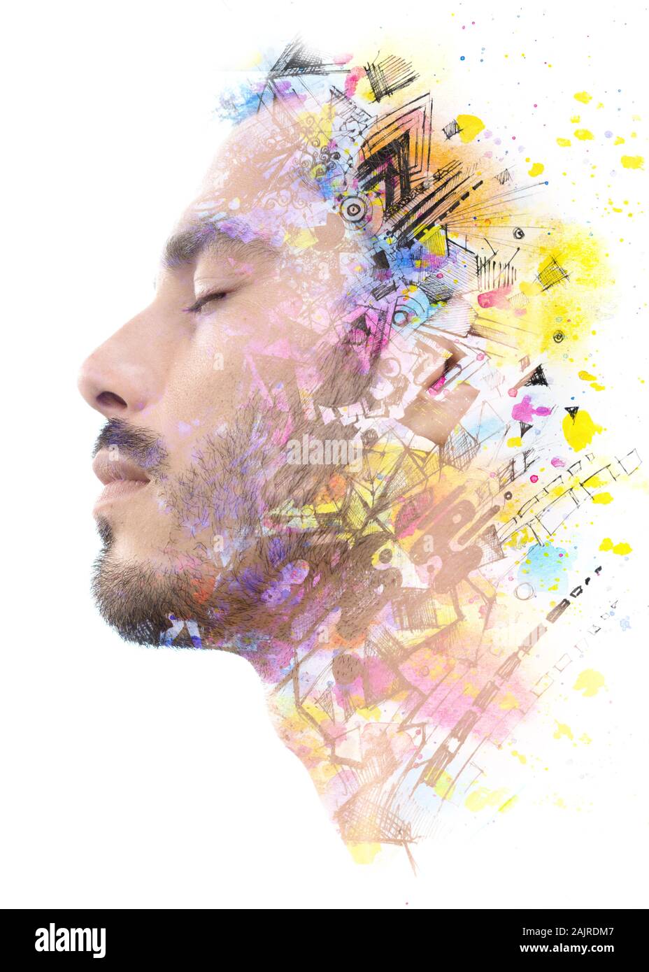 Paintography. Abstrakte Malerei mit einem Porträt kombiniert Stockfoto