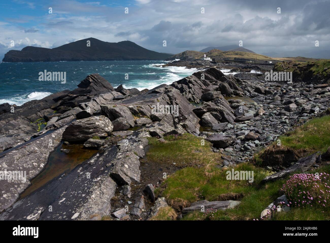 Landschaft beim Leuchtturm von Valentia, Valentia Island, die Skellig Ring, Irland, Grossbritannien, Valencia Island, Insel, Stockfoto