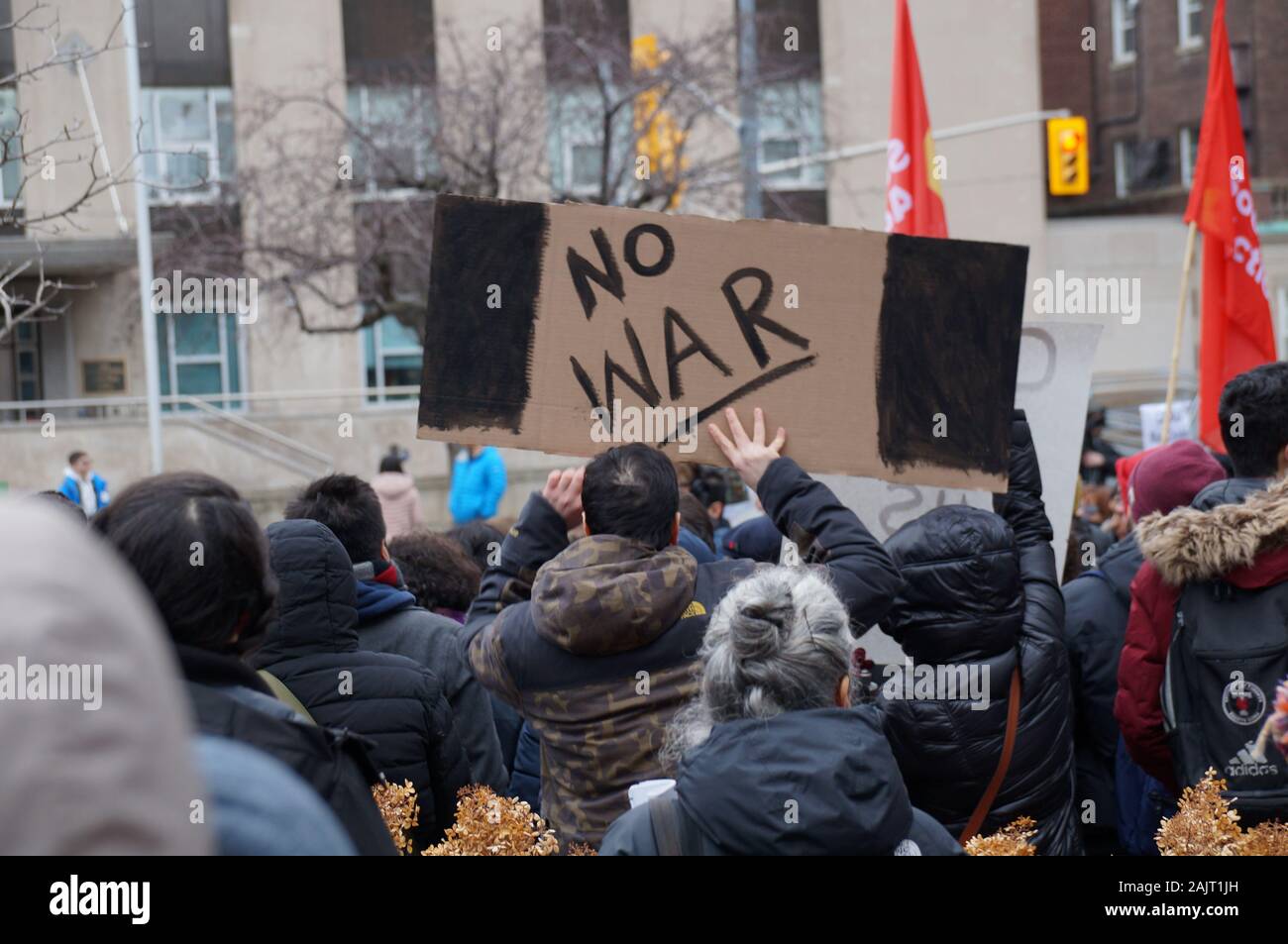 TORONTO, KANADA - 01 04 2020: Demonstranten, die gegen US-Präsident Donald Trump die Bestellung der Tod des Iranischen allgemeine Qassem Soleimani an eine anti Stockfoto