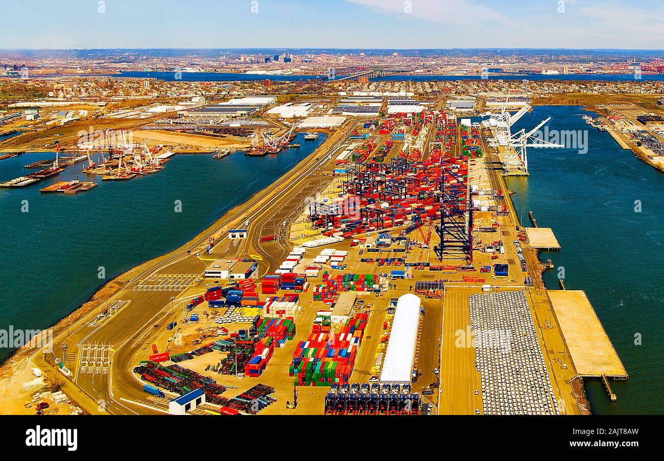 Luftaufnahme der globalen Container Terminal in Bayonne reflex Stockfoto