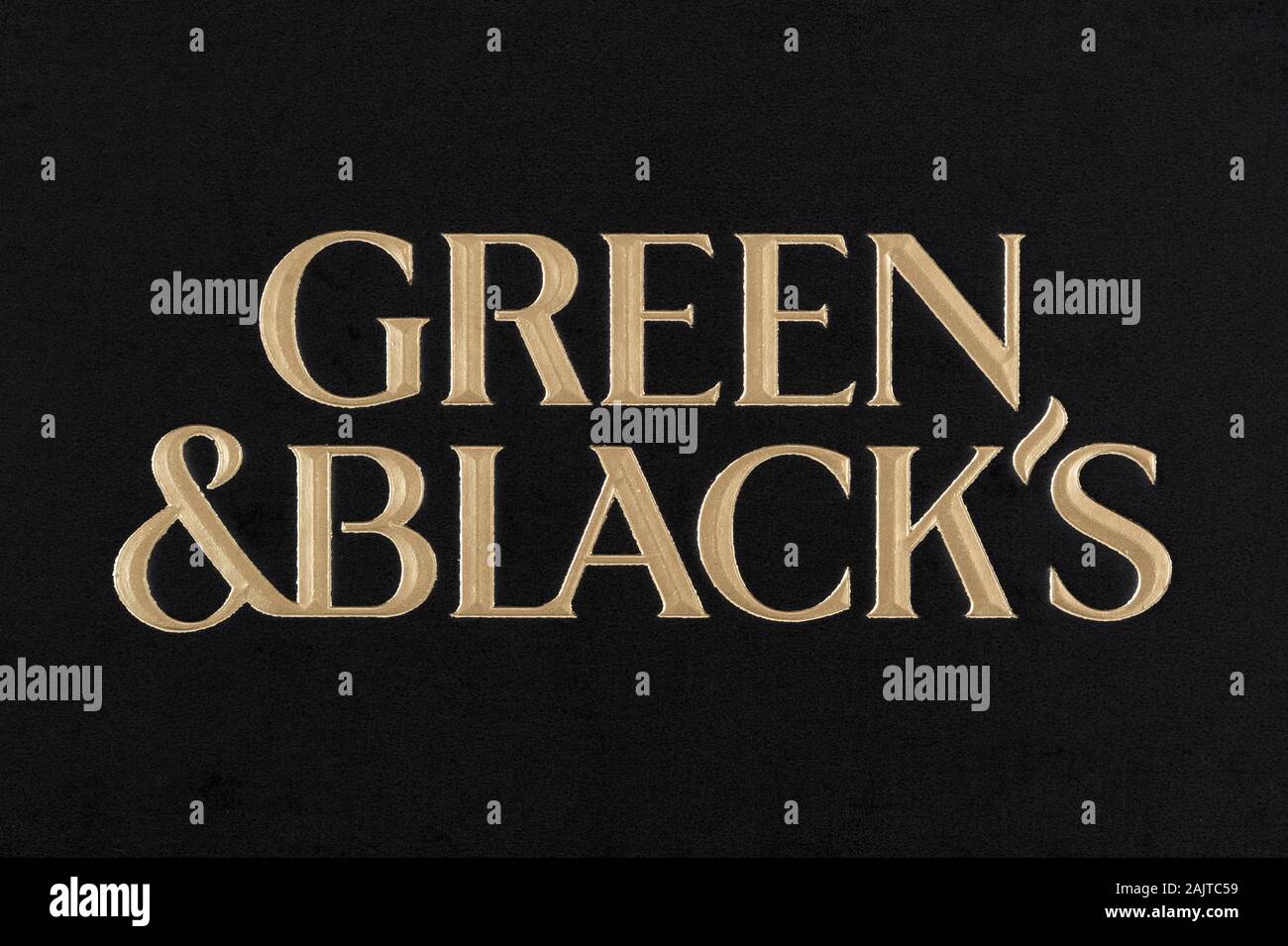 Ein gold geprägte Version des grünen und schwarzen Logo auf der Vorderseite eine Auswahl box Deckel wird angezeigt. Stockfoto