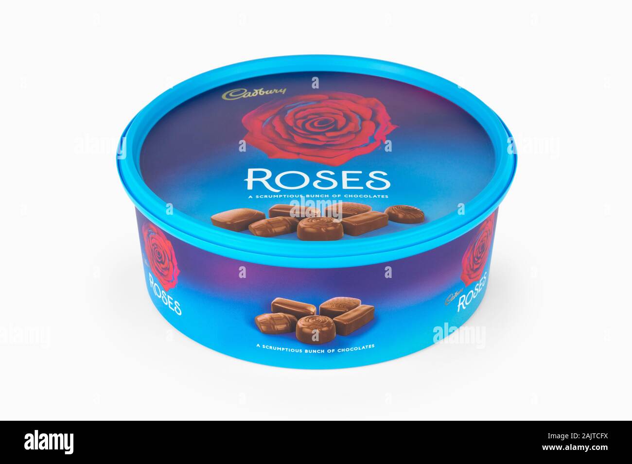 Ein Feld von Cadburys Rosen Schokolade Süsswaren Schuß auf einem weißen Hintergrund. Stockfoto