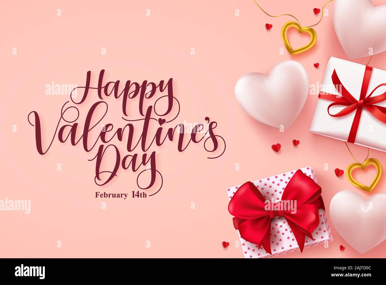 Happy Valentines Tag vektor Banner. Valentinstag Grusskarten mit Herz, Geschenke und Schmuck Elemente und Typografie. Vector Illustration. Stock Vektor