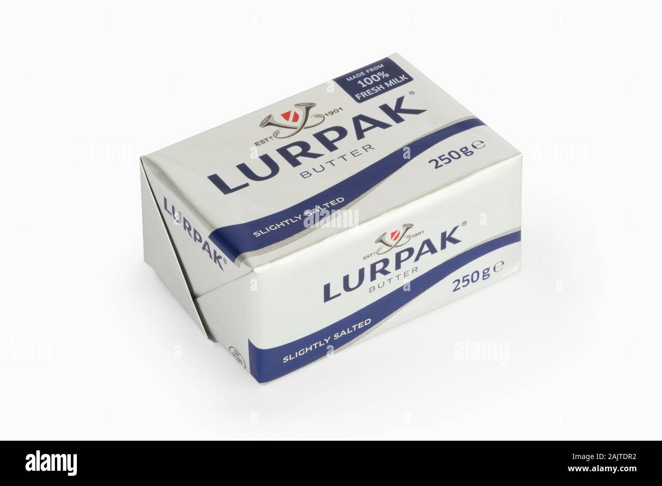 Ein Paket von Lurpak butter Schuss auf einem weißen Hintergrund. Stockfoto