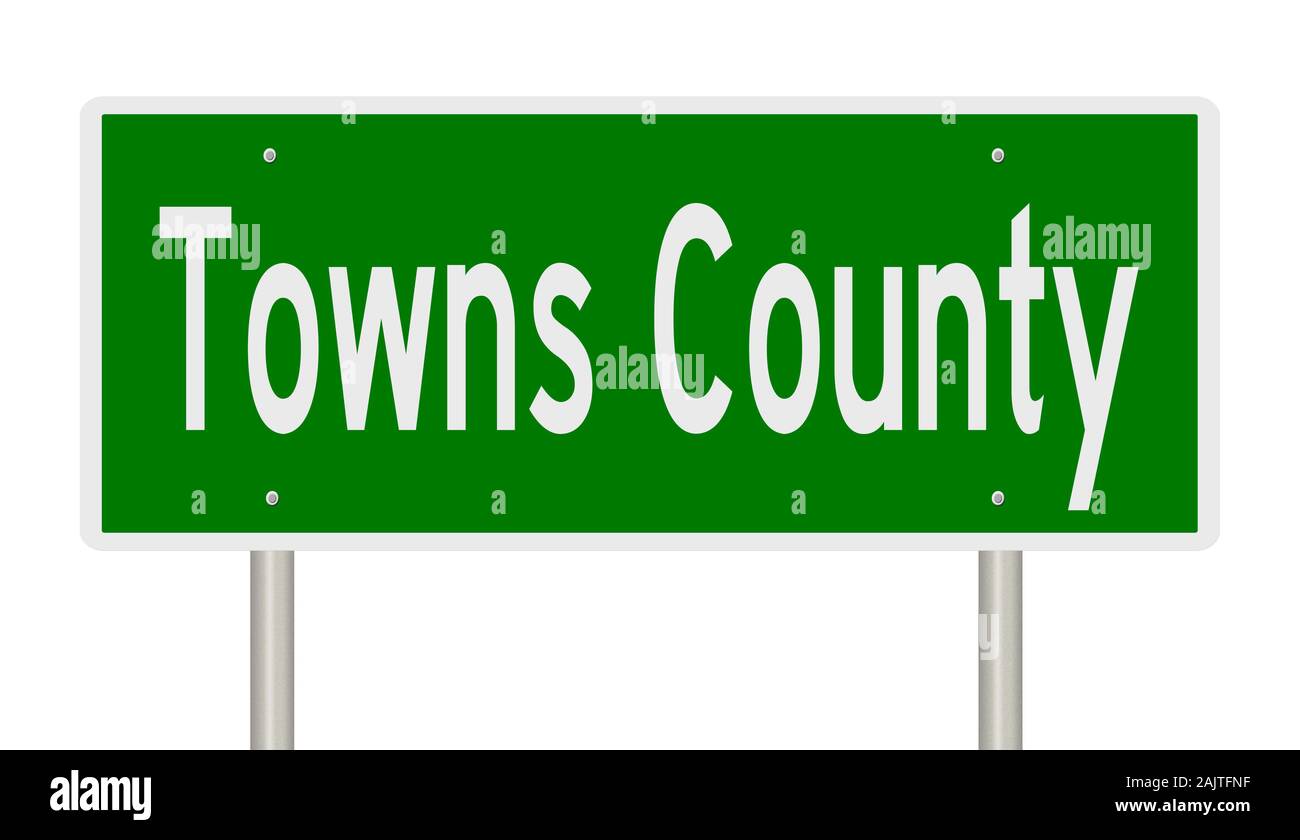 Rendering von einem grünen 3d Autobahn Zeichen für Städte in der Grafschaft Stockfoto