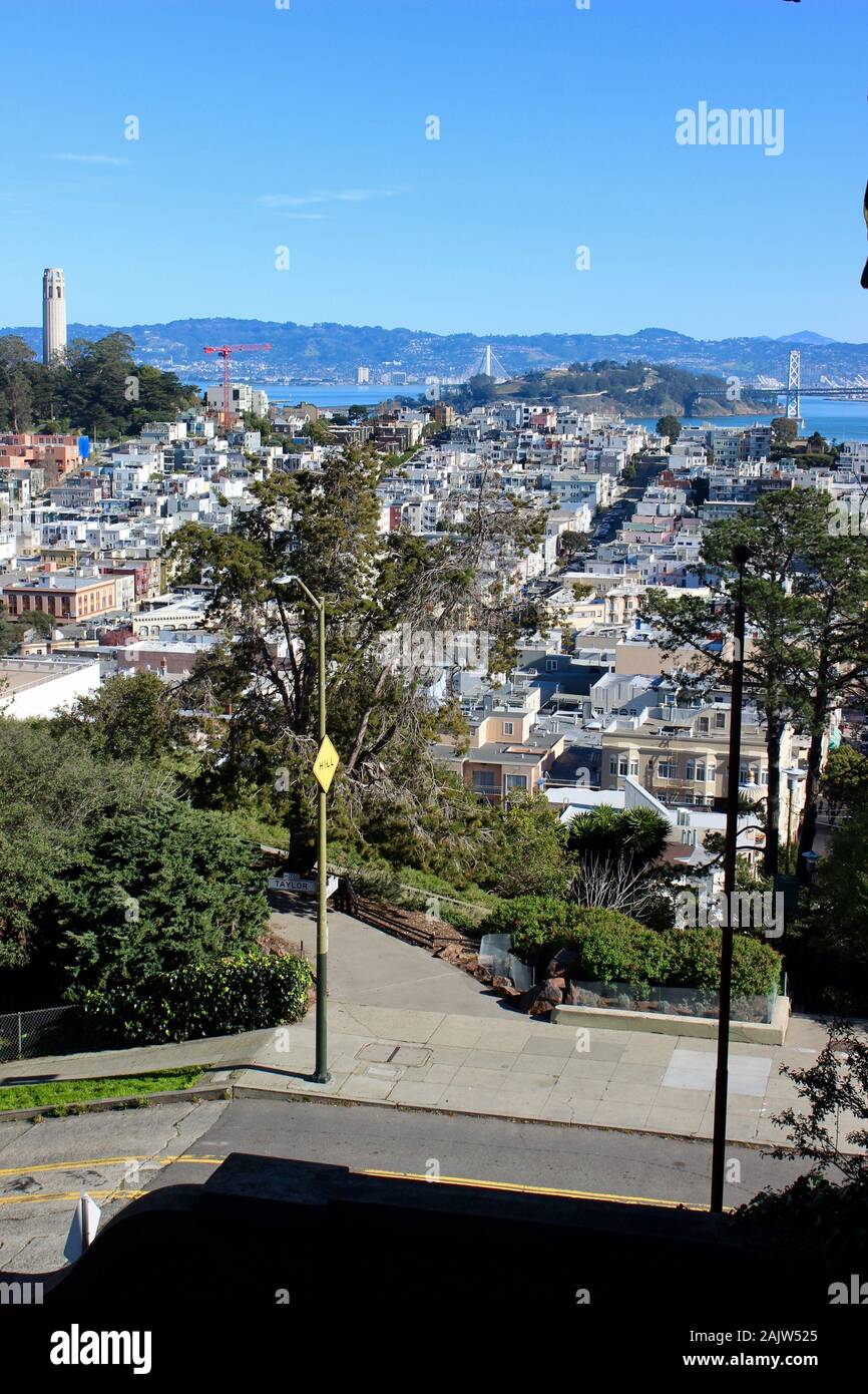 Coit Tower, Telegraph Hill, North Beach von Russian Hill, San Francisco, Kalifornien Stockfoto