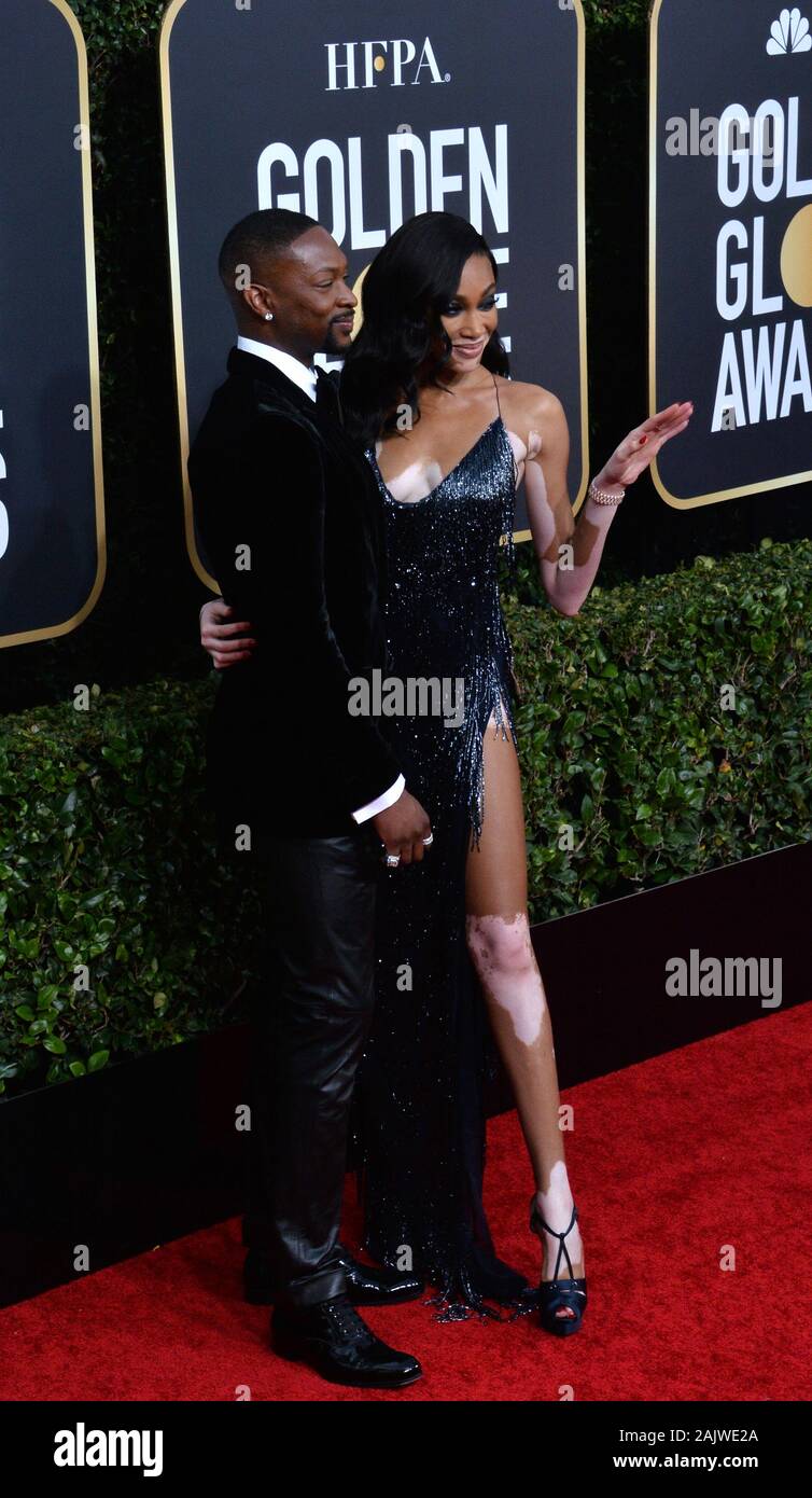 Beverly Hills, Vereinigte Staaten. 05 Jan, 2020. (L - r) LaQuan Smith und Winnie Harlow nehmen an der 77. jährlichen Golden Globe Awards, die Ehrung der besten im Film und im US-amerikanischen Fernsehen von 2020 im Beverly Hilton Hotel in Beverly Hills, Kalifornien am Sonntag, 5. Januar 2020. Foto von Jim Ruymen/UPI Quelle: UPI/Alamy leben Nachrichten Stockfoto