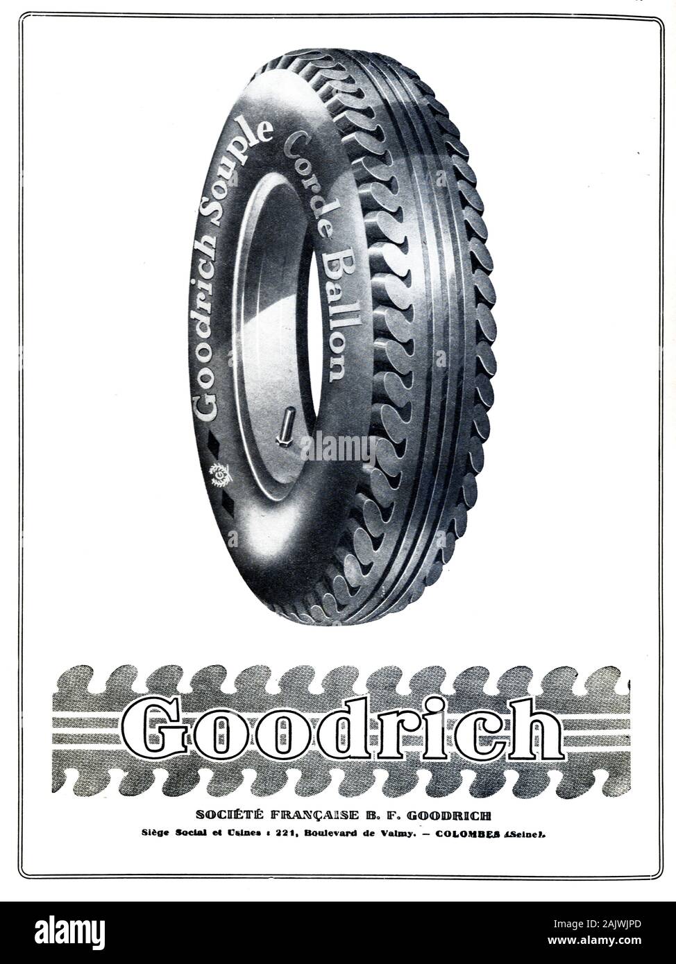 Alte Werbung, Vintage Advert, Werbung oder Werbung für Goodrich Autoreifen  oder Kautschuk Autoreifen Anzeige 1927 Stockfotografie - Alamy