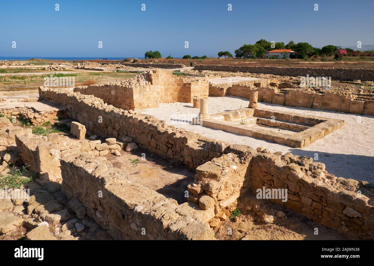 Die Überreste der antiken römischen Haus des Theseus. Die Villa war die Residenz der römischen Prokonsul oder Gouverneur. Paphos Archäologischen Park. Zypern Stockfoto