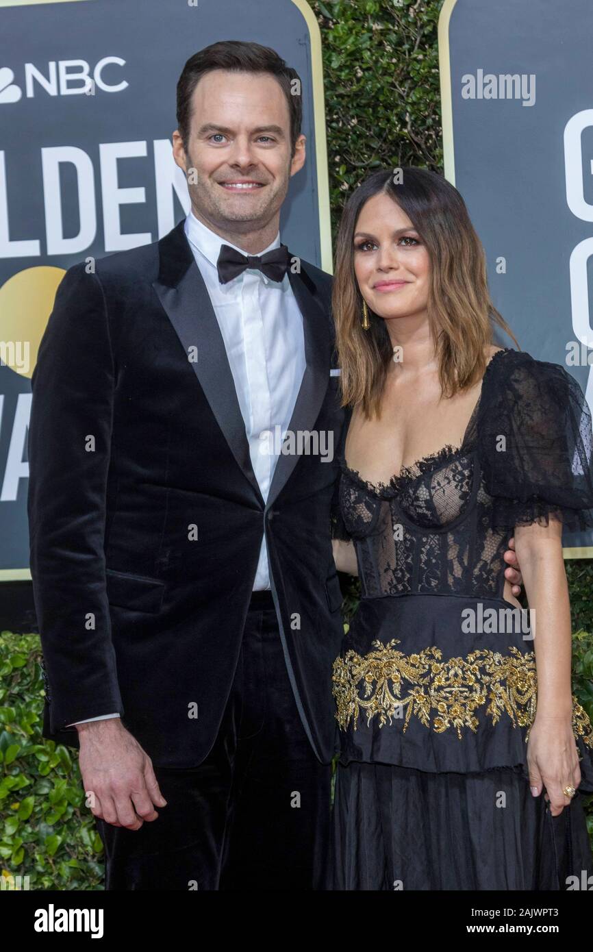 Bill Hader und Rachel Bilson nehmen an der 77. jährlichen Golden Globe Awards, Golden Globes, im Beverly Hilton Hotel in Beverly Hills, Los Angeles, USA, am 05. Januar 2020. | Verwendung weltweit Stockfoto
