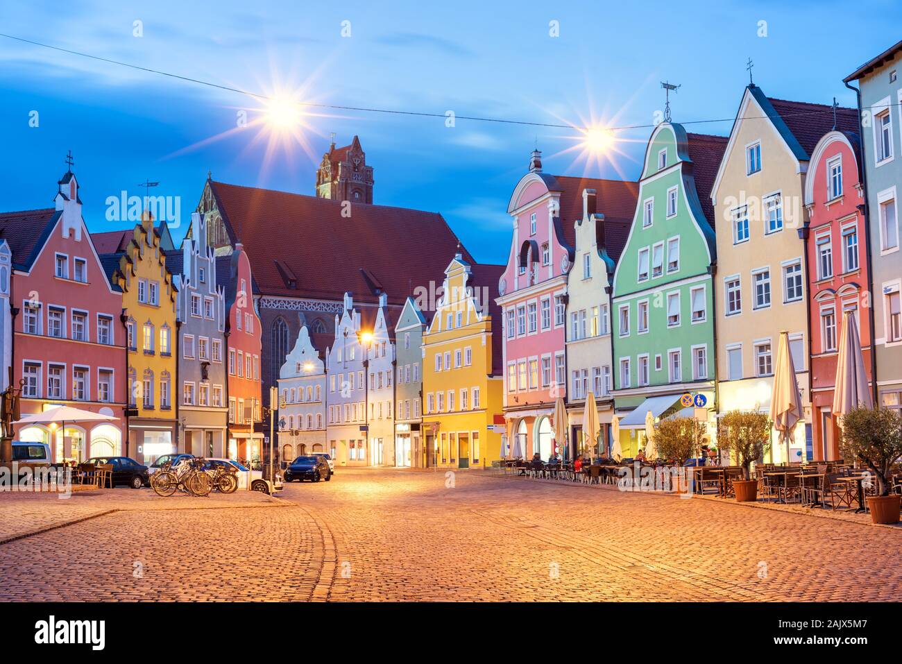 Mittelalterlichen gotischen Altstadt von Landshut, die historische Hauptstadt von Bayern, Deutschland, ist ein beliebtes Ausflugsziel von München Stockfoto