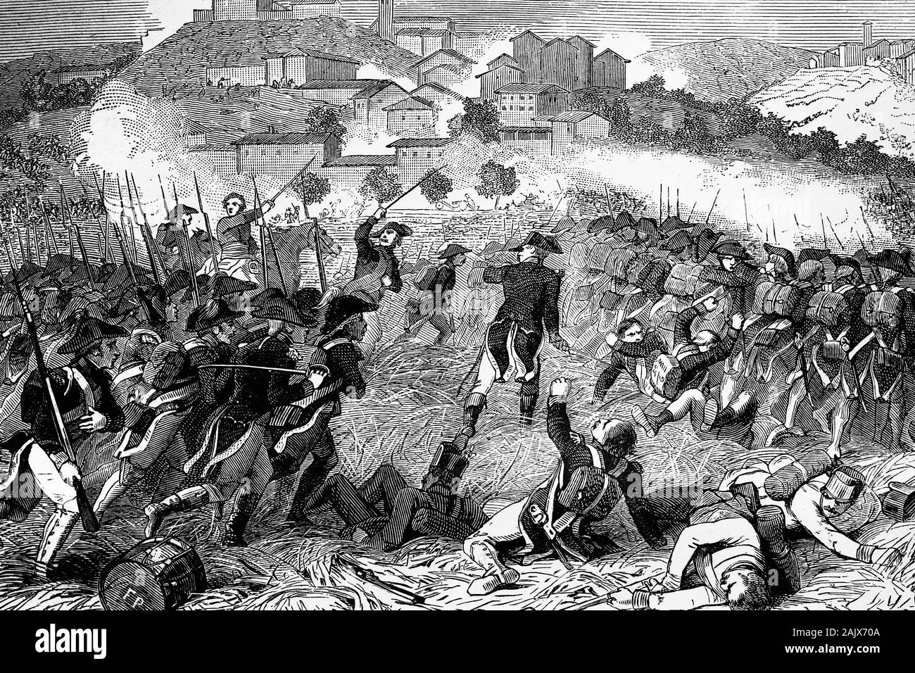 Schlacht von Montebello, Italien. 20. Mai 1859. Zweiten Unabhängigkeitskrieges. Antike Abbildung. 1890. Stockfoto