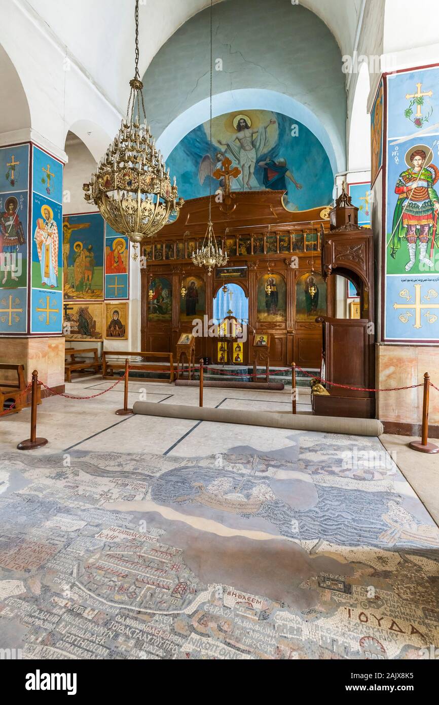 Älteste Mosaikkarte Palästinas, Mosaik, St. George's Church, Madaba, Jordanien, Naher Osten, Asien Stockfoto