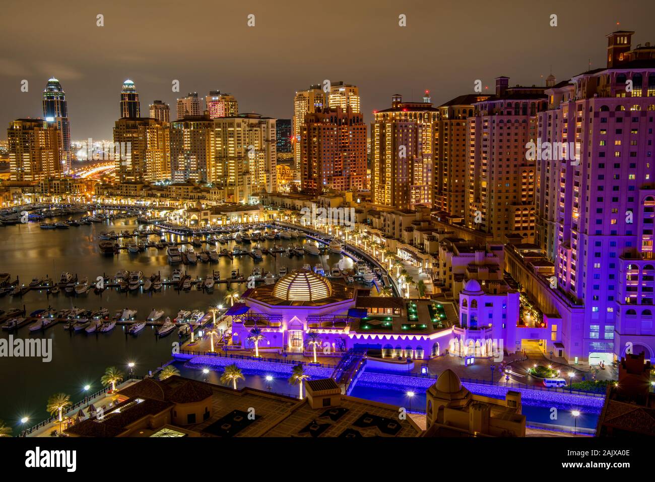 Schöne Luftaufnahme von Pearl Qatar künstliche Insel Stockfoto