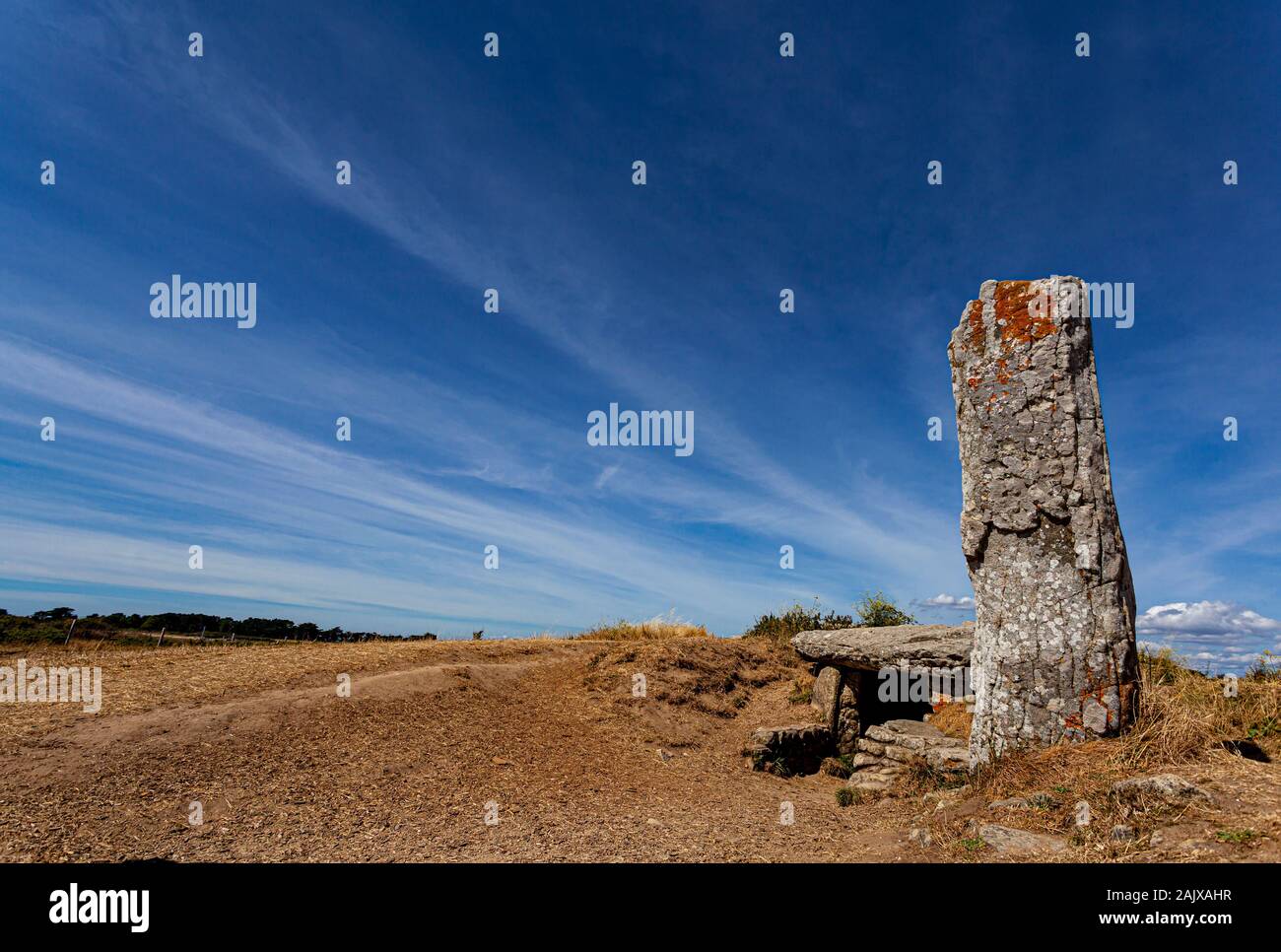 Megalithisches Grab, Dolmen, Pierres Platten, in der Bretagne, Frankreich Stockfoto