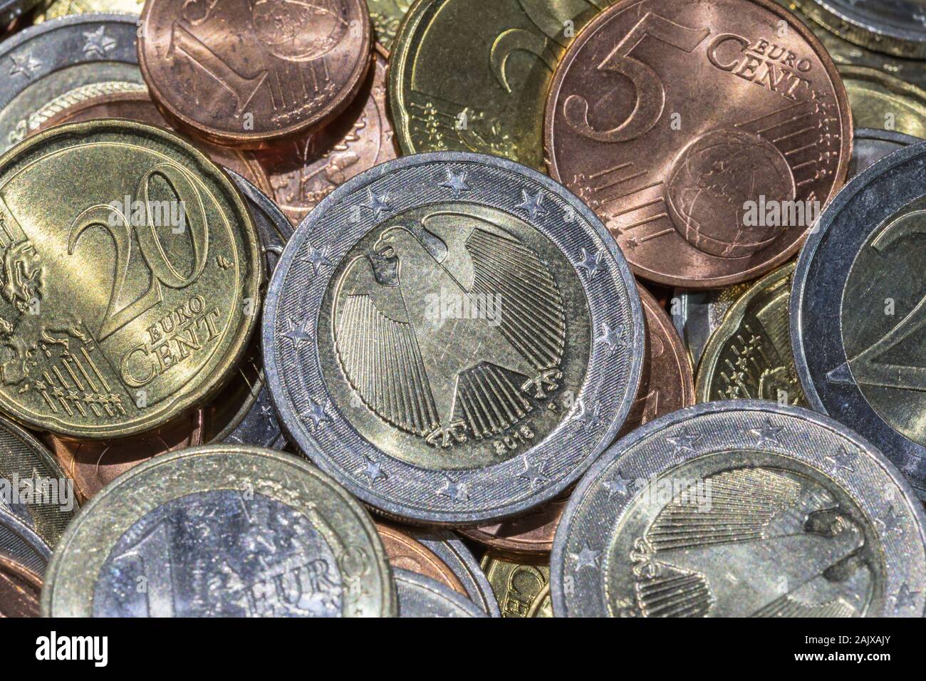 Textur der deutschen Euromünzen Stockfoto