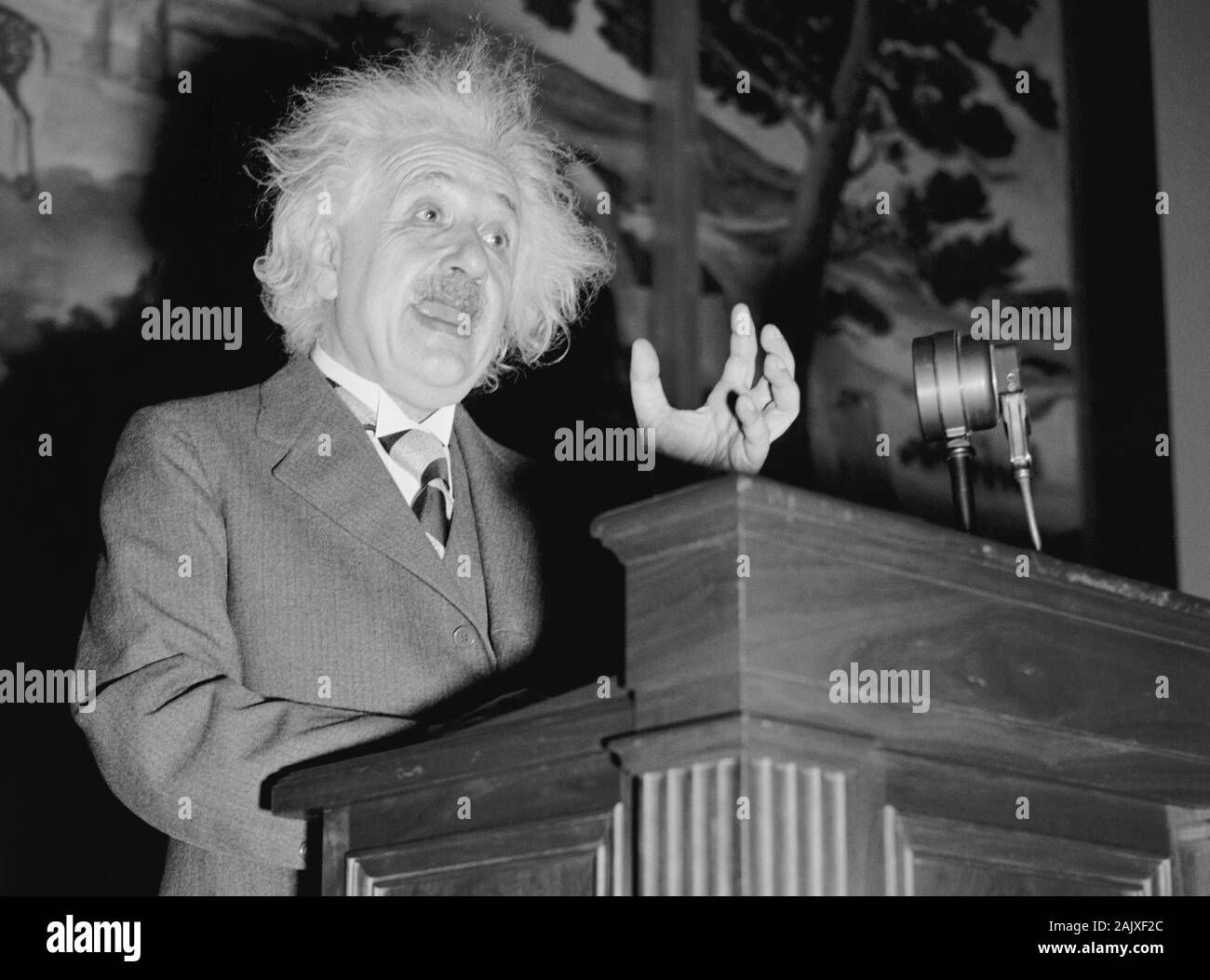 Vintage Foto der theoretischen Physiker Albert Einstein (1879 - 1955) eine Rede an der Achten amerikanischen wissenschaftlichen Kongress in Washington DC im Mai 1940. Foto von Harris & Ewing. Stockfoto