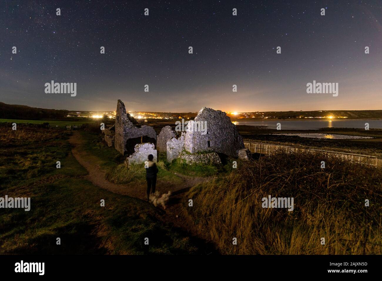 Port Eynon Salthouse bei Nacht, Halbinsel Gower, Wales Stockfoto