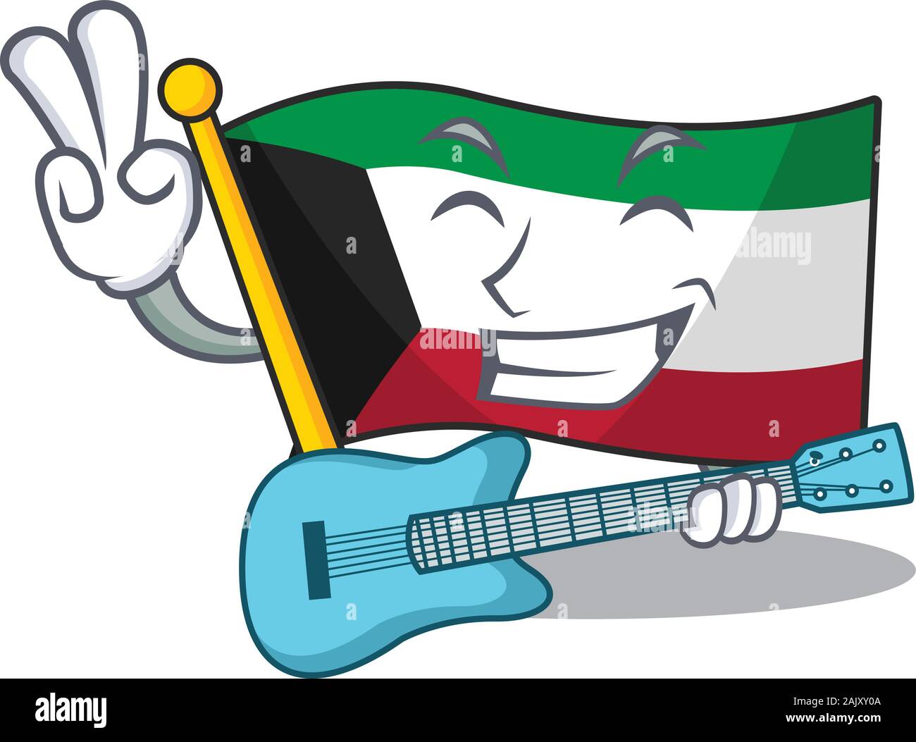 Ein Maskottchen der Flagge Kuwait Leistung mit Gitarre Stock Vektor