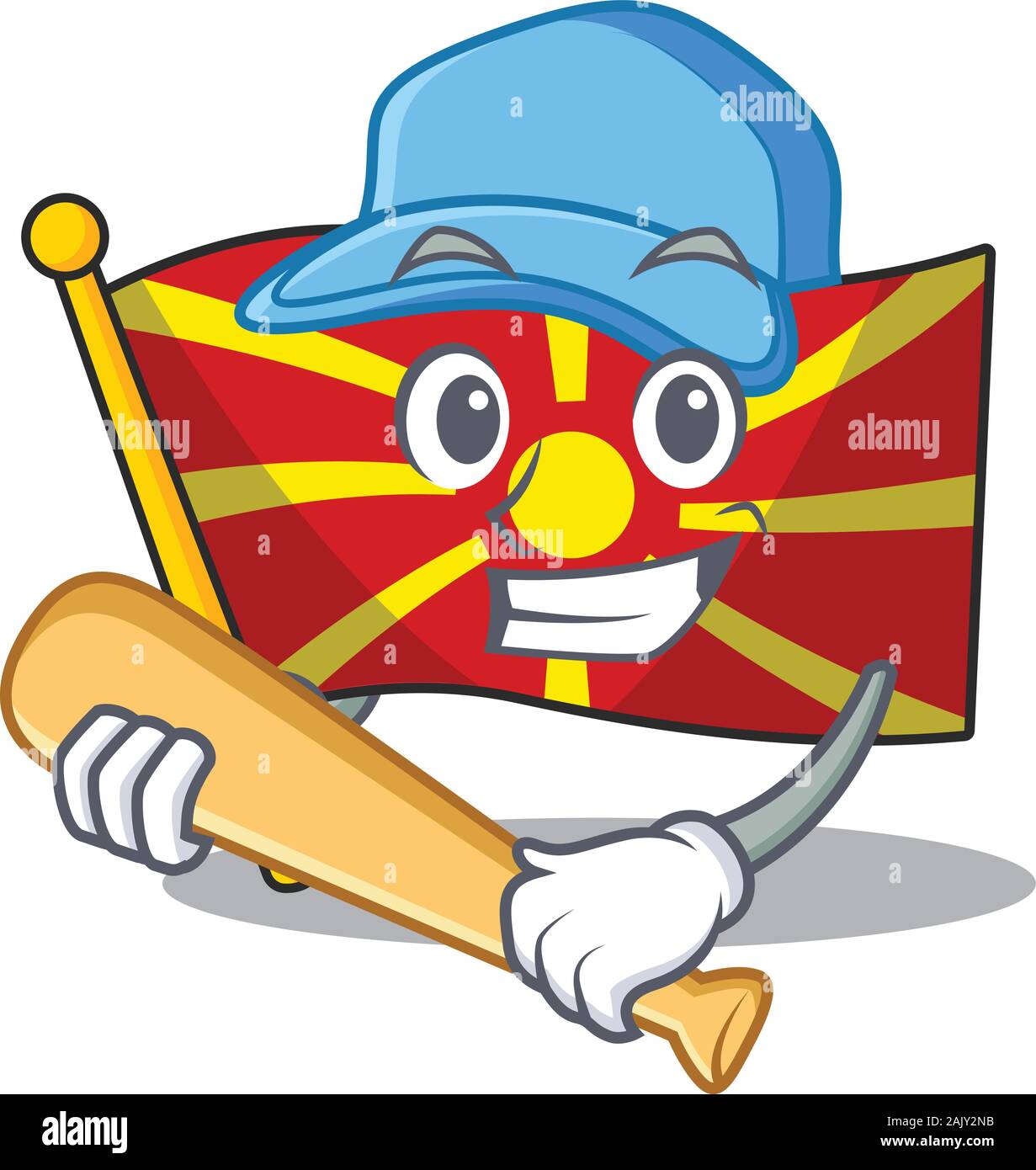 Sportlich Flagge Mazedonien Cartoon Character Design mit Baseball Stock Vektor