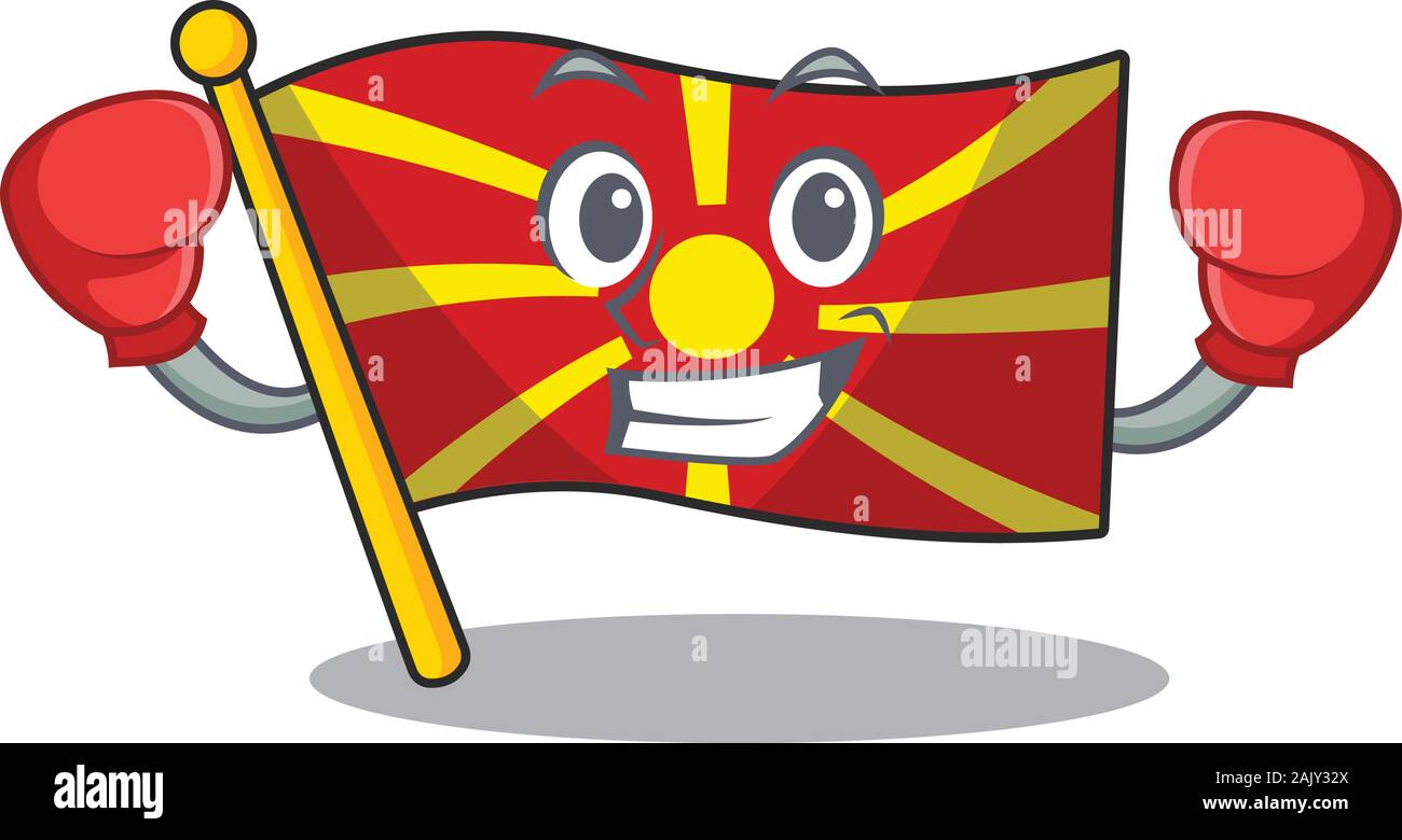 Sportliche Boxing Flagge Mazedonien Maskottchen Zeichenstil Stock Vektor