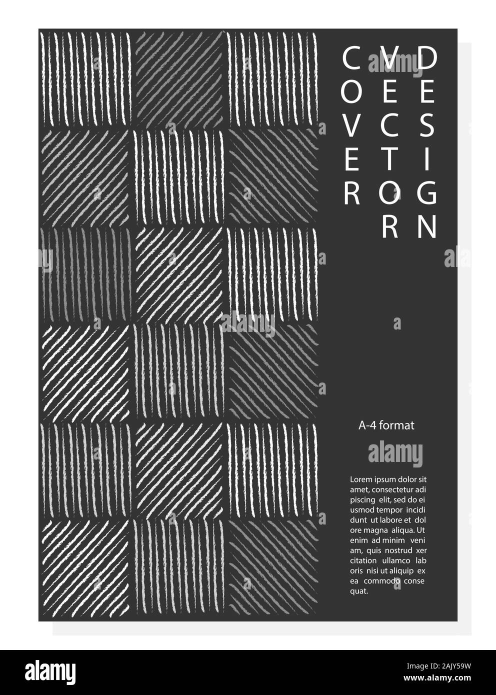 Schwarze und weiße editierbare Abstrakt Hintergrund für Bucheinbände, Prospekte und Broschüren. A-4-Format. Stock Vektor