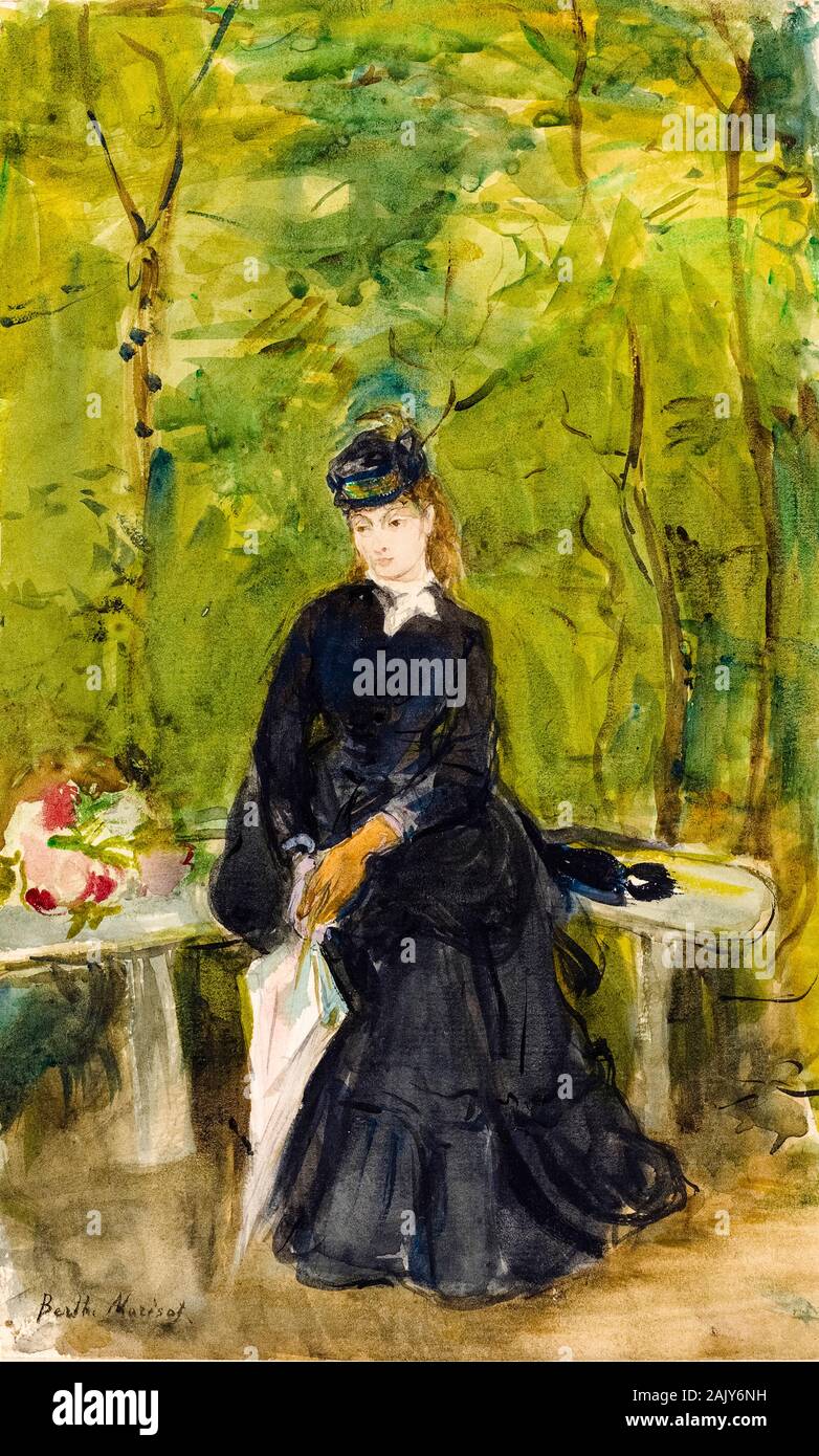 Berthe Morisot, Schwester Edma Sitz des Künstlers in einem Park, Portrait Malerei, 1864 Stockfoto