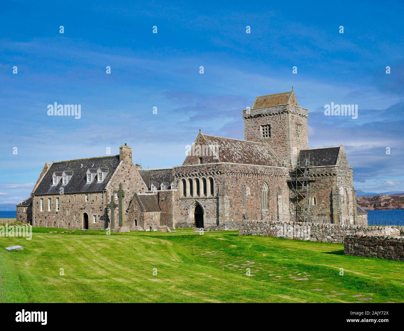 Die Abtei, der Heimat der Iona Community auf der Isle of Iona in der Inneren Hebriden Inseln in Schottland, Großbritannien Stockfoto