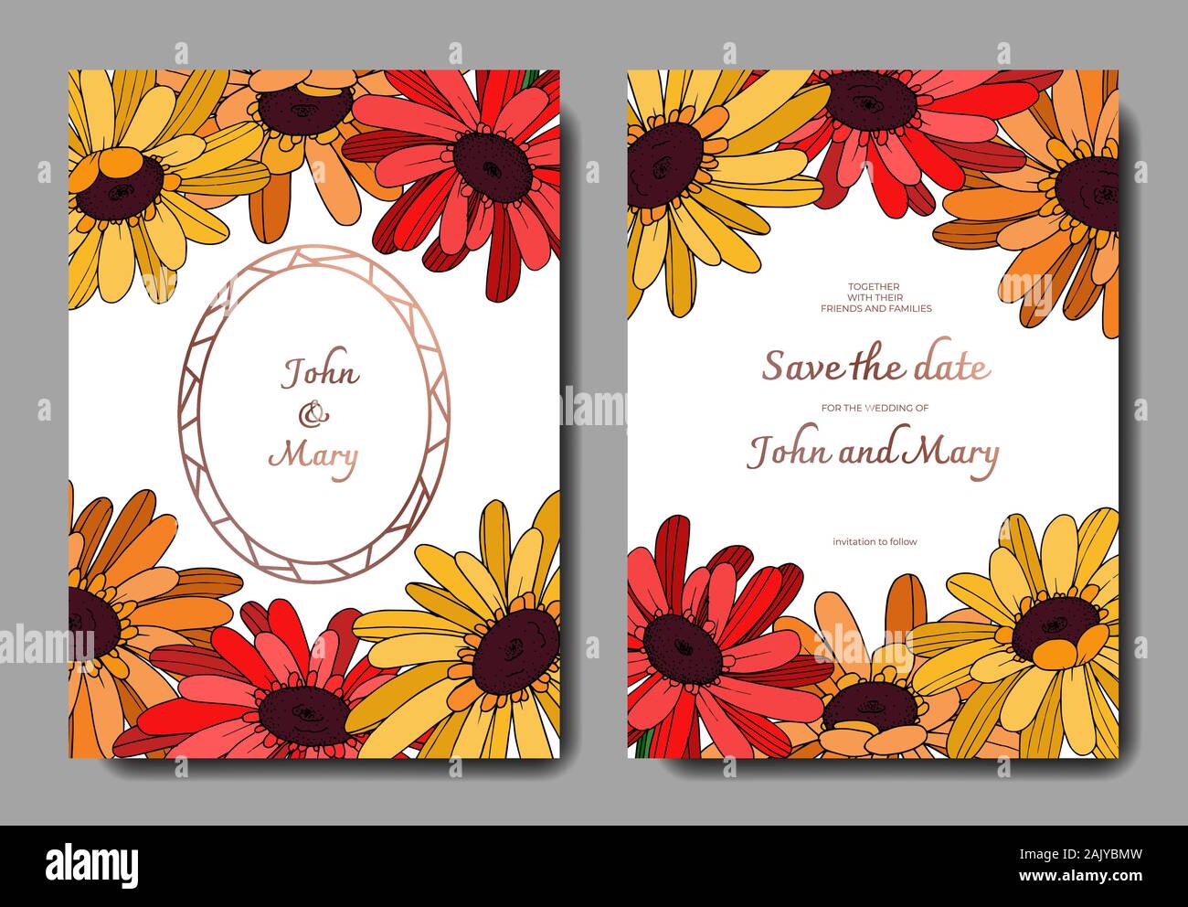 Vektor Gerbera Blumen botanischen Blume. Schwarz und weiß eingraviert Tinte Art Hochzeit hintergrund Karte Blumen dekorativ Grenze. Danke, Rsvp, Invitatio Stock Vektor