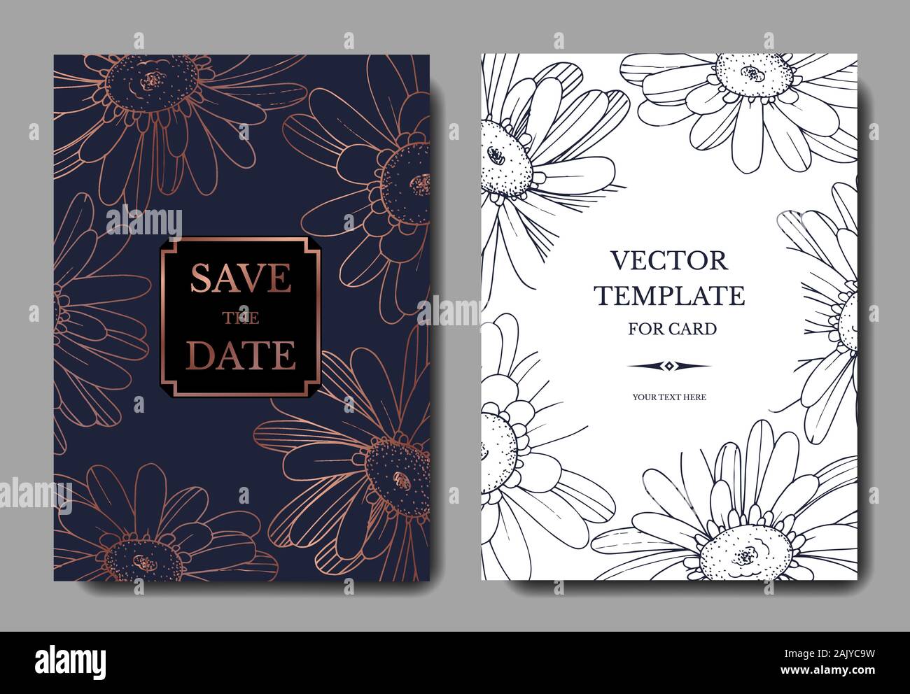 Vektor Gerbera Blumen botanischen Blume. Schwarz und weiß eingraviert Tinte Art Hochzeit hintergrund Karte Blumen dekorativ Grenze. Danke, Rsvp, Invitatio Stock Vektor