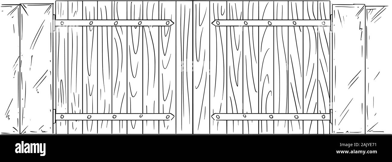 Vektor Feder und Tinte Zeichnung oder Abbildung: geschlossen oder verriegelt Holz Garten-, Haus- oder Eingang Tür oder Tor. Stock Vektor