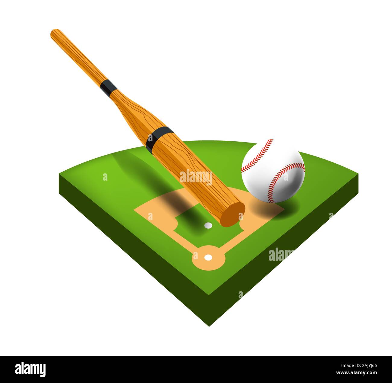 Baseball-Feld isoliert Symbol, Schläger und Ball, Sportausrüstung Stock Vektor