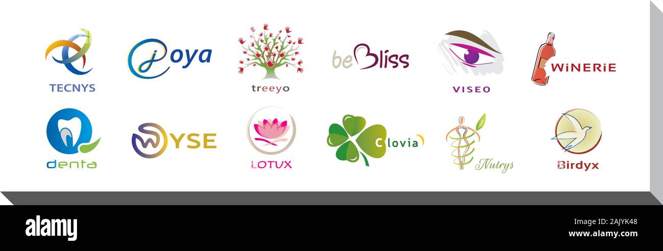Set von 12 Icons und Logos - Mehrere Farben und Elemente Stock Vektor