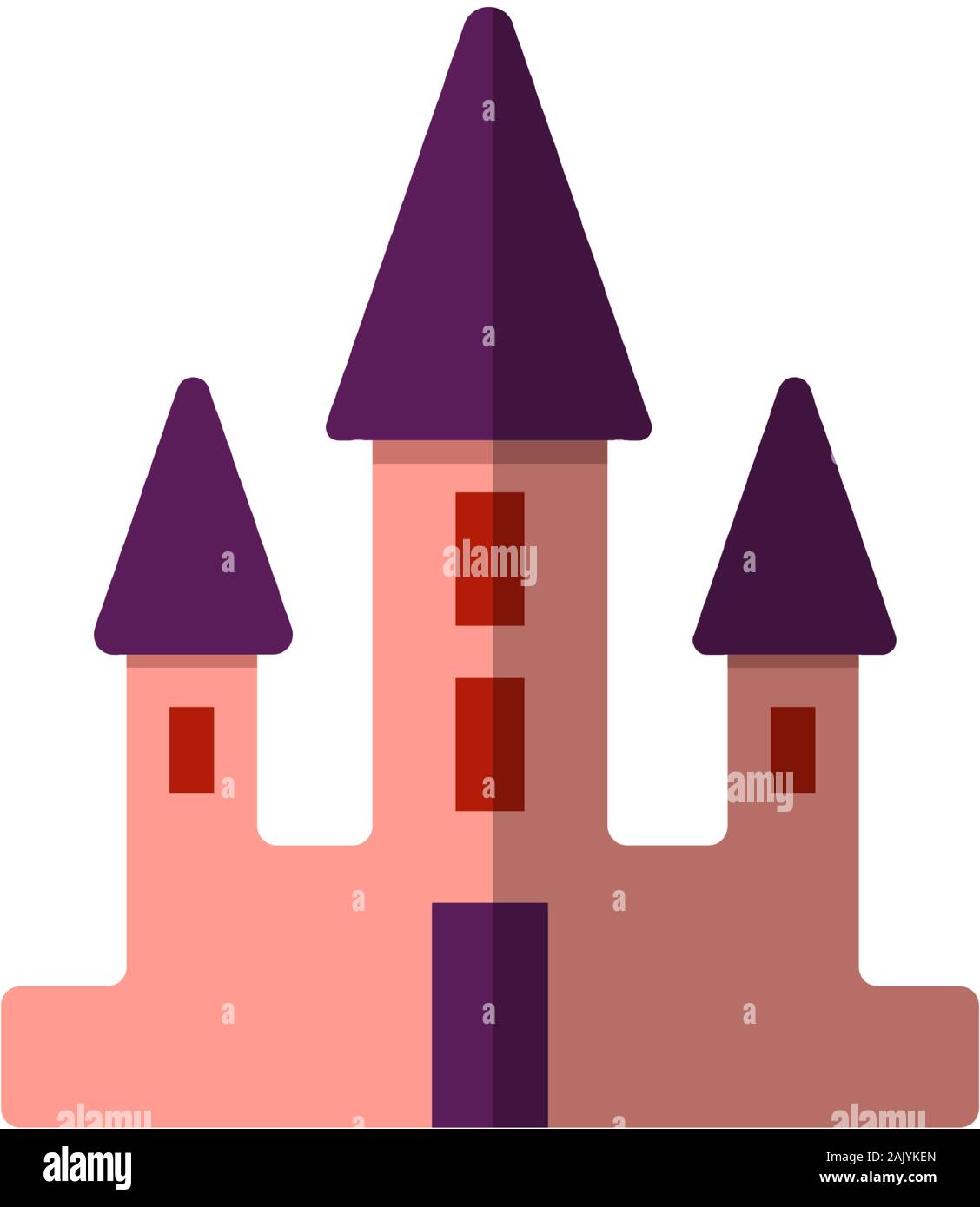 Vektor einfache flache Abbildung: rosa Schloss für Märchen Kinder Abbildungen, Spiel app. Rosa schloss mit Türmchen auf weißem Hintergrund Stock Vektor