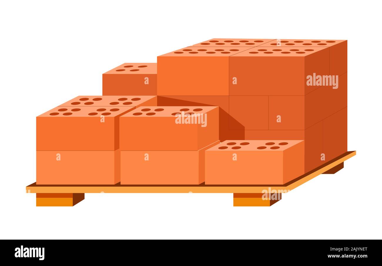 Ziegelsteine Stapel auf Holzständer, Baustoffe isoliert Ikone Stock Vektor