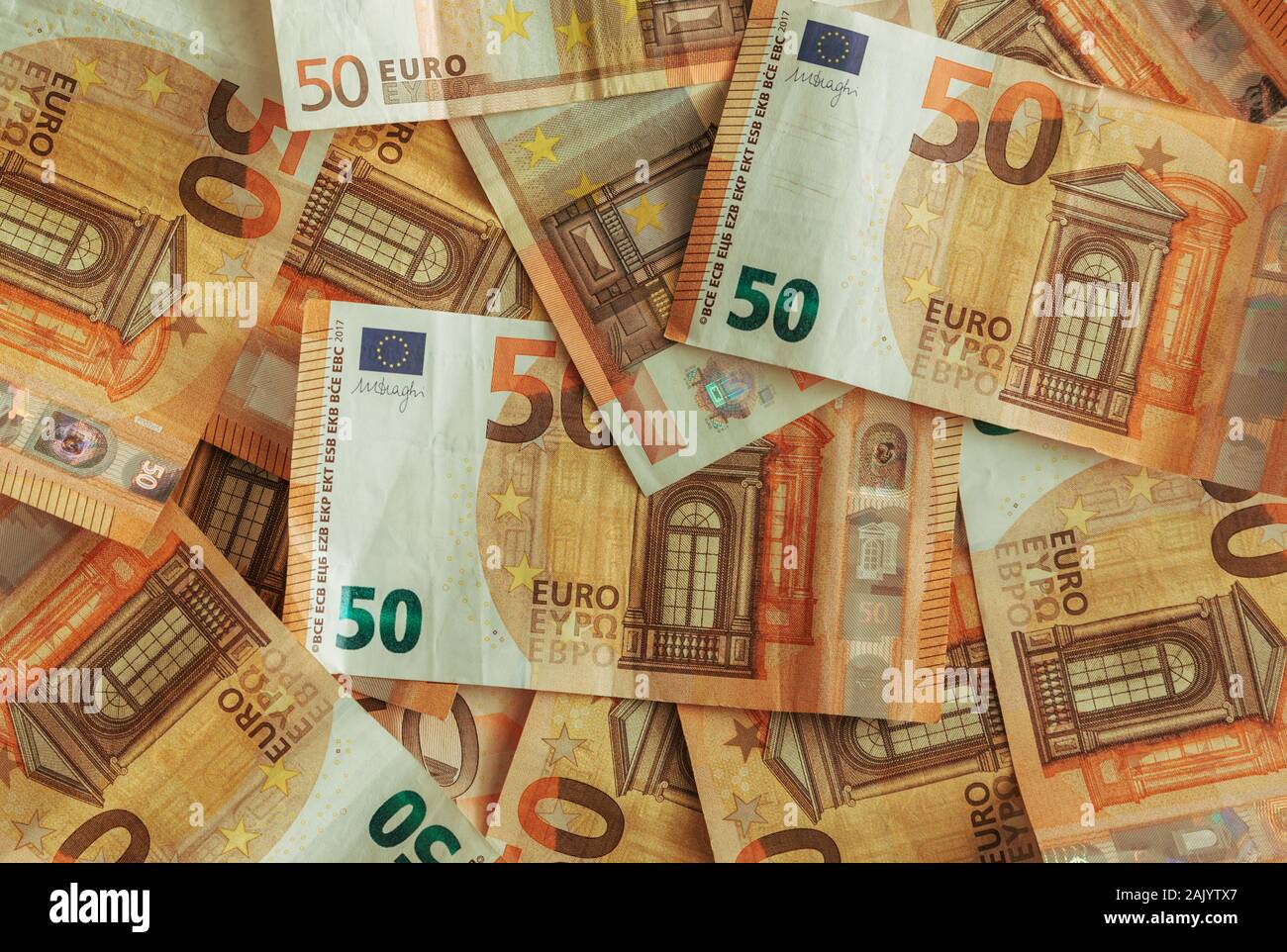 Stock Foto der Hintergrund einer Menge 50 euro Rechnungen Stockfoto