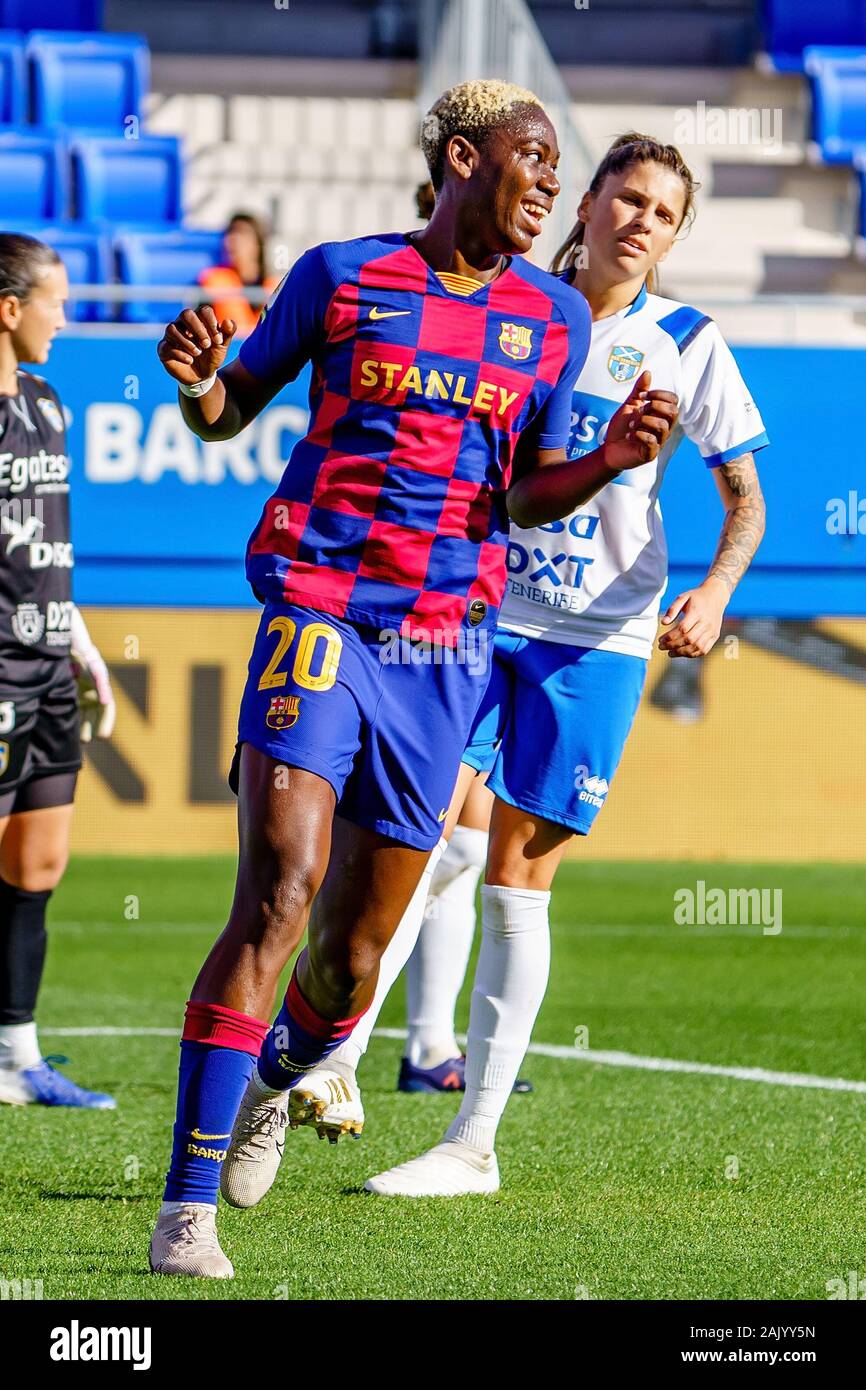 BARCELONA-DEZ 21: Oshoala spielt bei der spanischen Frauen Liga Match zwischen dem FC Barcelona feminin und Teneriffa an der Johan Cruyff Stadium am Dezember Stockfoto
