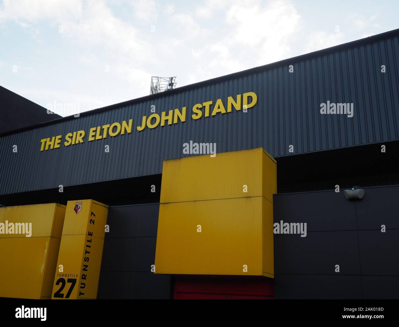 Sir Elton John bei der Vicarage Road - Watford Stand Stockfoto