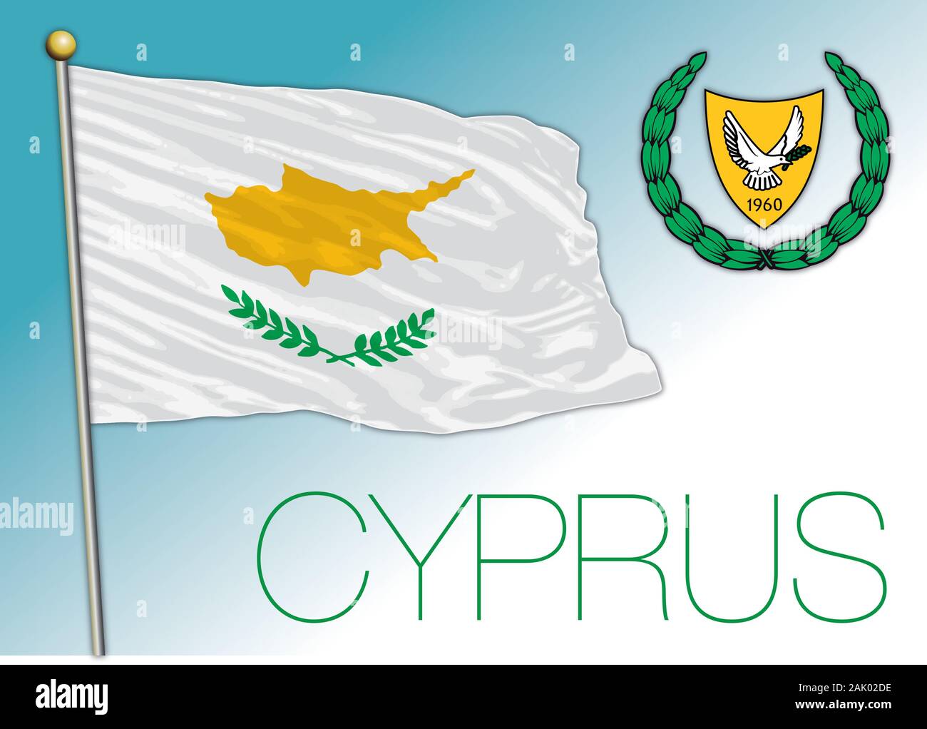 Zypern offizielle Flagge und Wappen, Vector Illustration, Europäische Union Stock Vektor