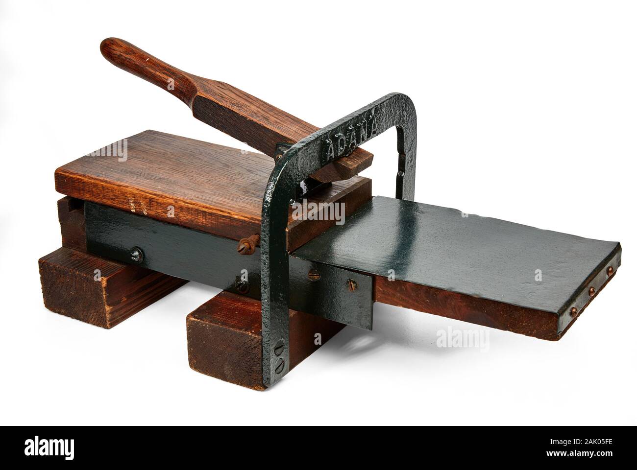 Alte Adana Holz Seite drucken Presse Stockfoto