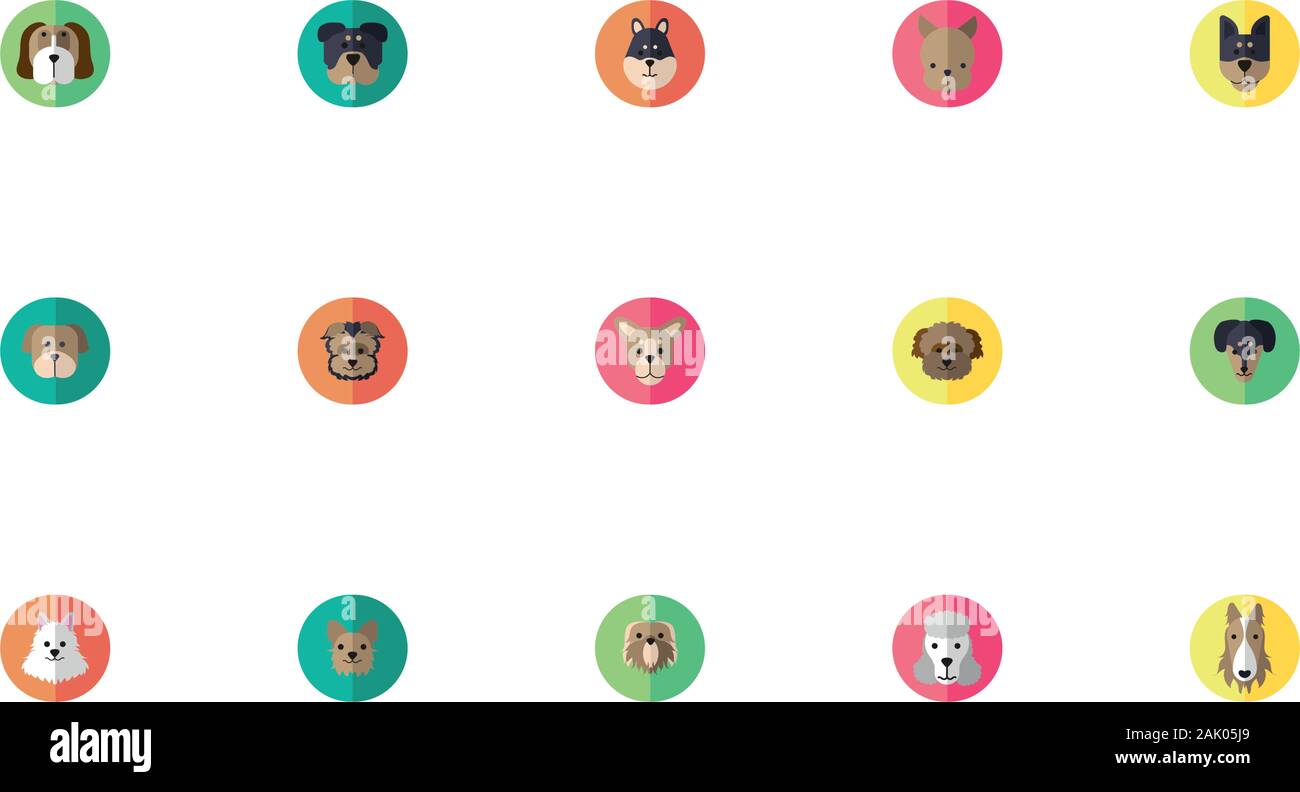 Bündel von niedlichen Hunde Köpfe Symbole Stock Vektor