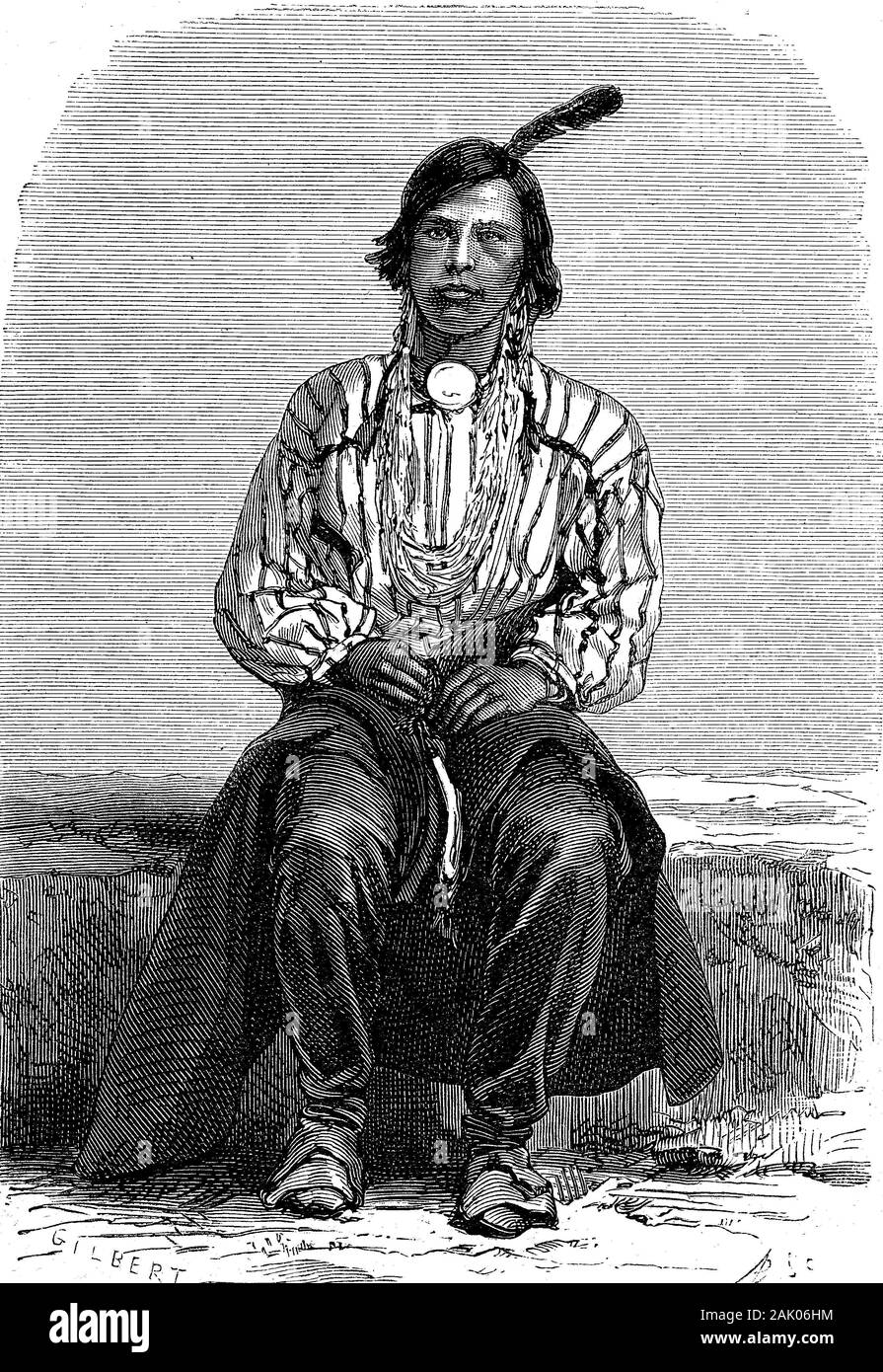 Winnebago oder Ho-Chunk, auch Hotchangara, Indianerstamm der Sioux-Sprachfamilie, USA/Winnebago oder Ho-Chunk, auch Hotchangara, indische Stamm der Sioux Language Family, USA, digitale Reproduktion von einer Originalvorlage aus dem 19. Jahrhundert / digitale Verbesserte Reproduktion einer Vorlage drucken aus dem 19. Jahrhundert Stockfoto