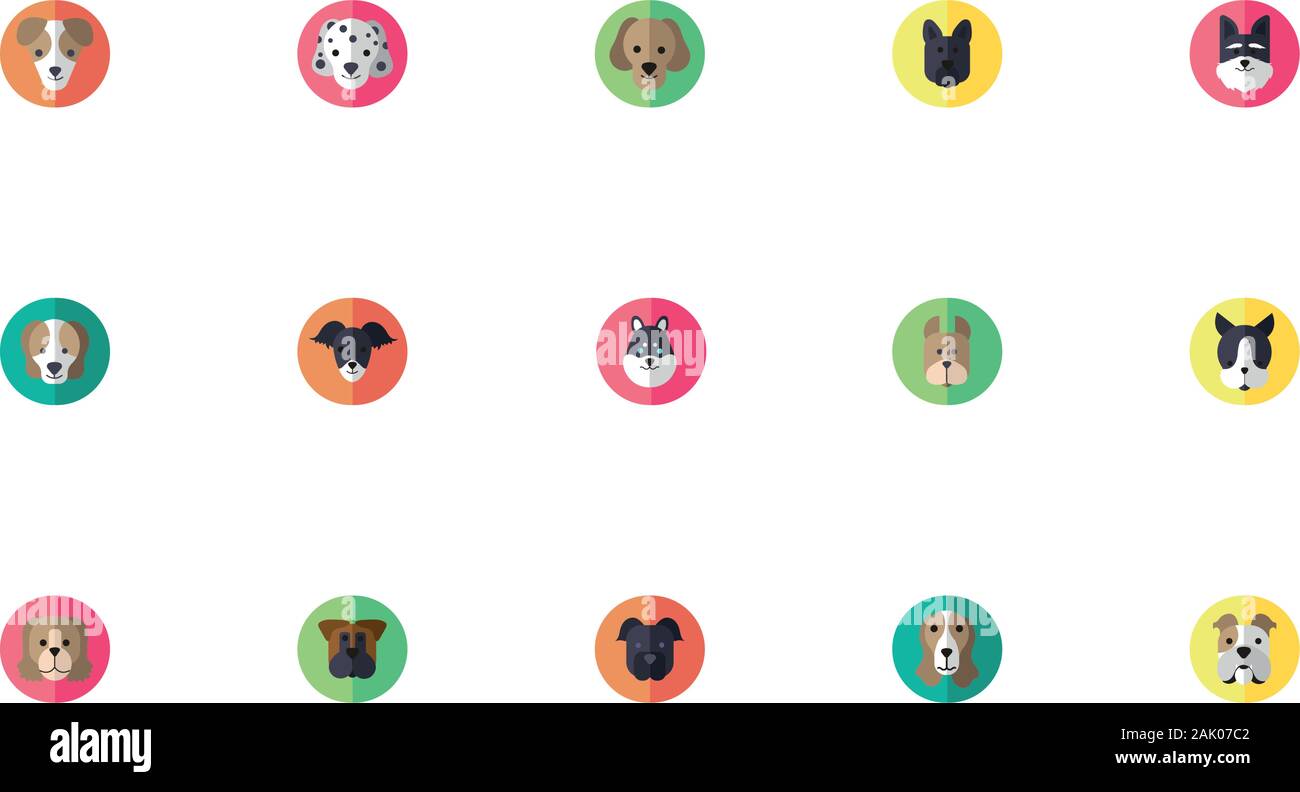 Bündel von niedlichen Hunde Köpfe Symbole Stock Vektor