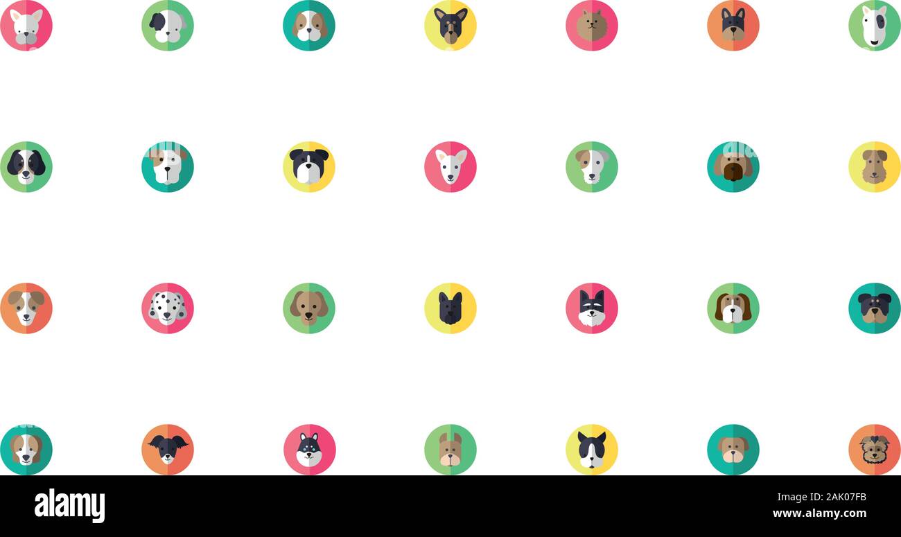 Bündel von niedlichen Hunde Köpfe Symbole Stock Vektor