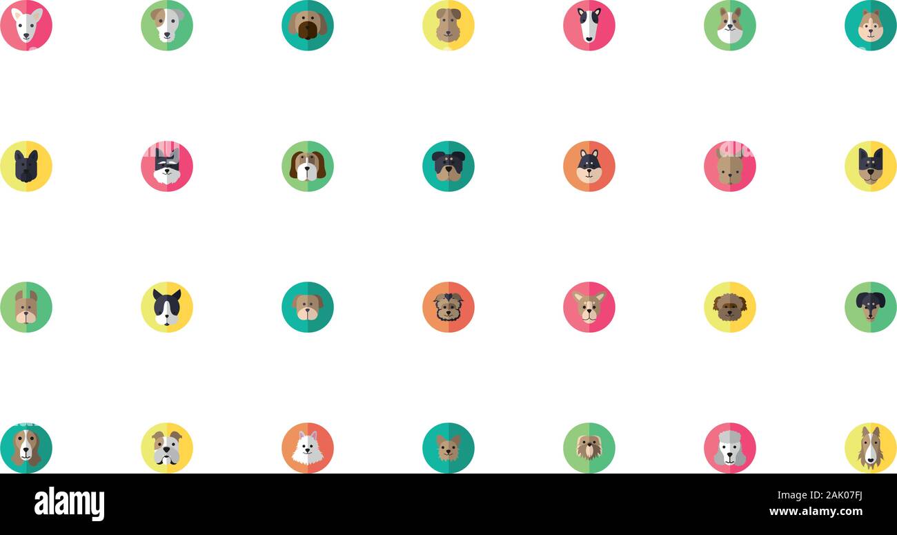 Bündel von niedlichen Hunde Köpfe Symbole Stock Vektor