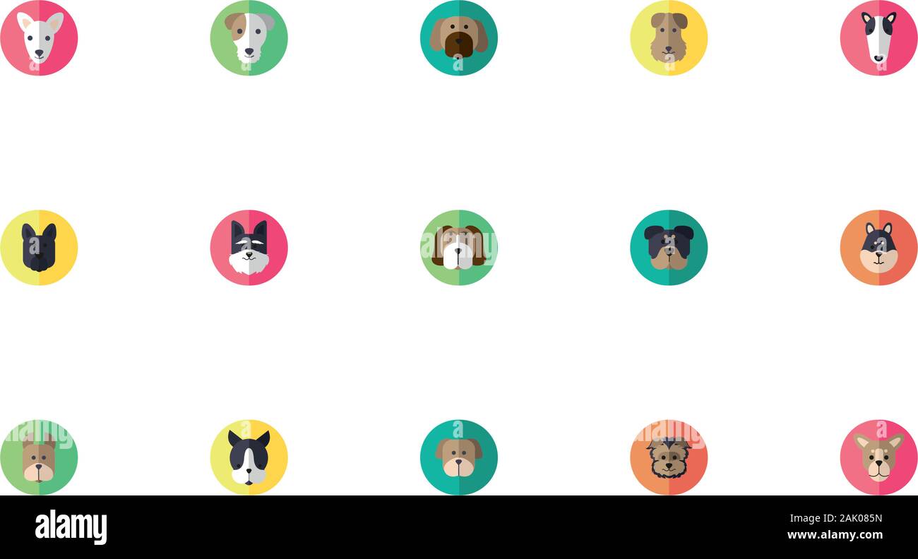 Bündel von niedlichen Hunde Köpfe Symbole Stock Vektor